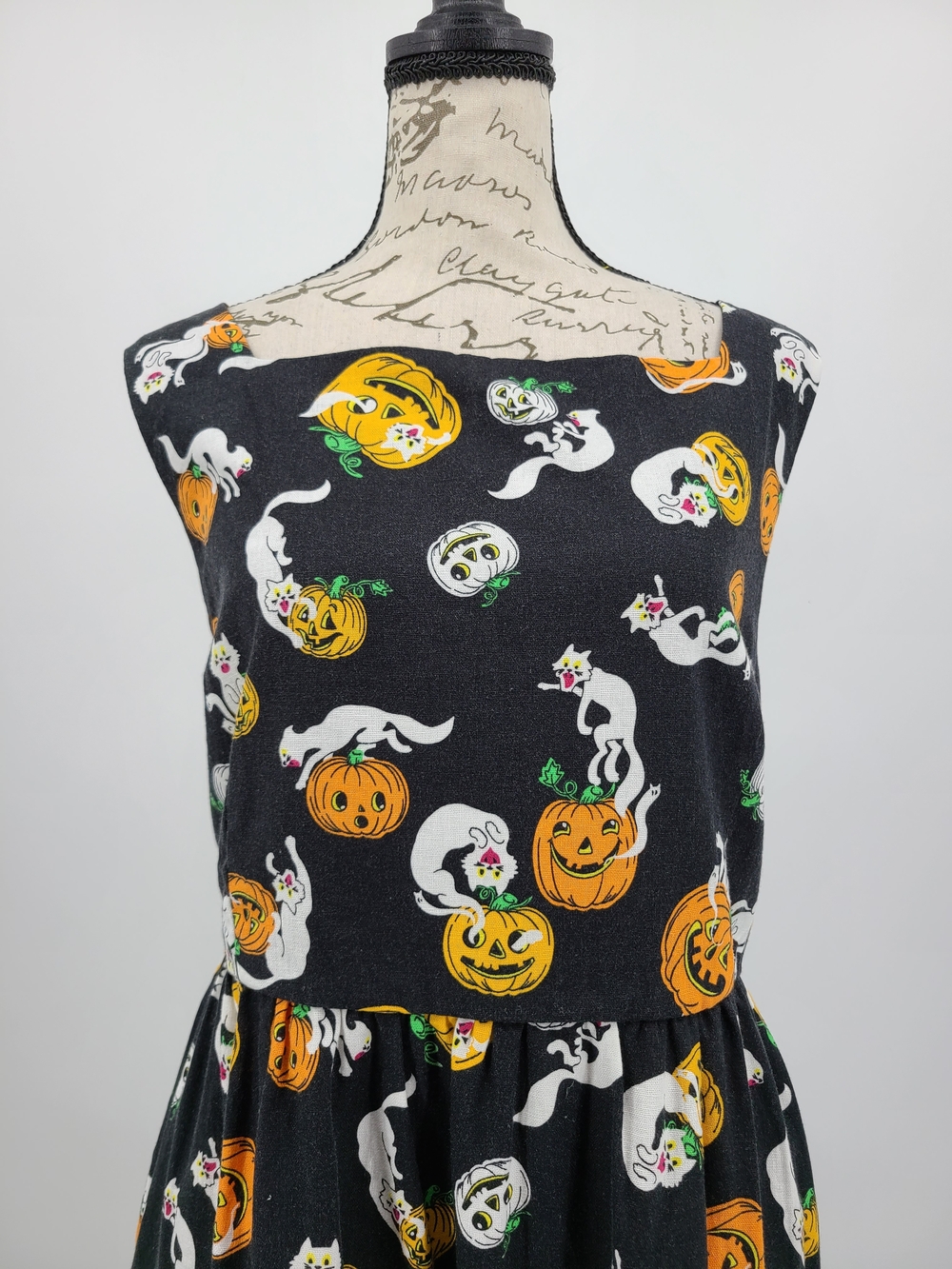 Modcloth SummerWeen Linen Blend Cats And Pumkins Dress Size 16 - Picture 4 of 12